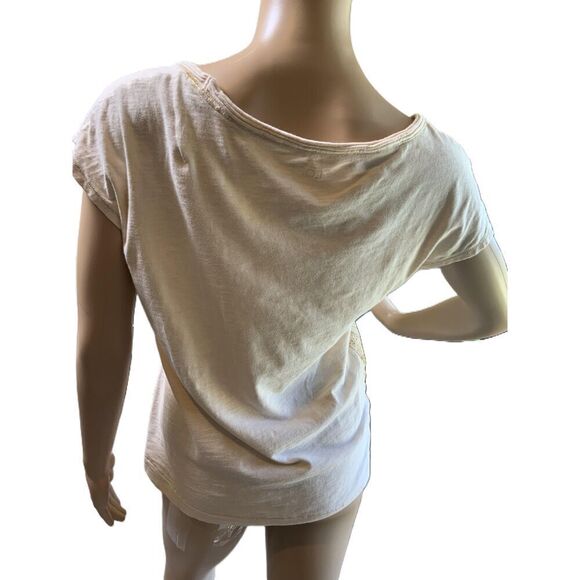 Ann Taylor Beige & Gold Glitter Short Sleeve Scoop Neck Printed T-Shirt Size PM - Picture 7 of 12